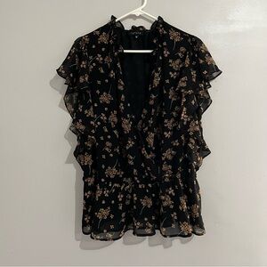 1. State Black and Gold colored Floral Flutter Sleeve Blouse